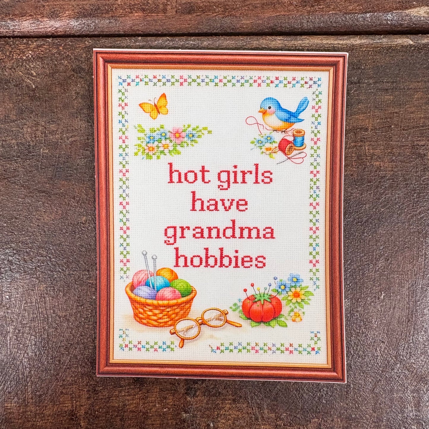 Hot Girls Have Grandma Hobbies Sticker - Mugsby
