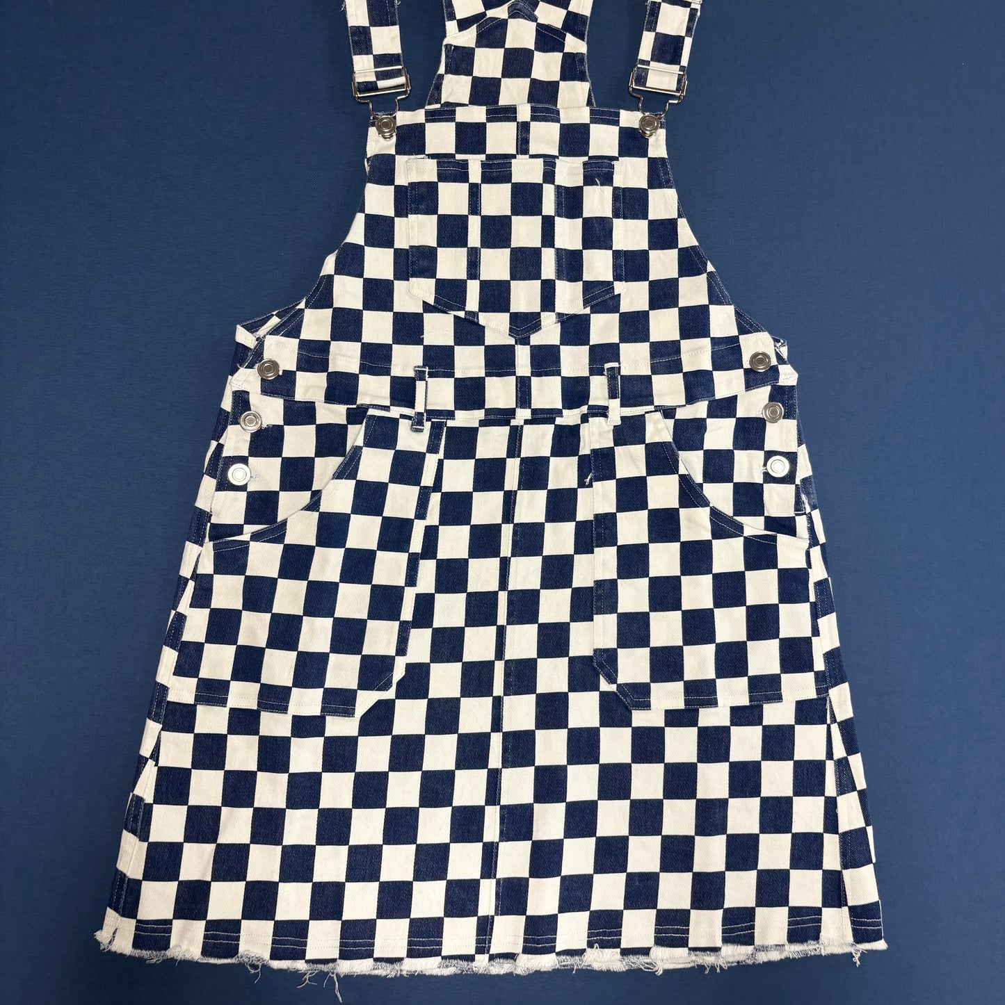 Navy Checkered Overall Dress - Mittoshop