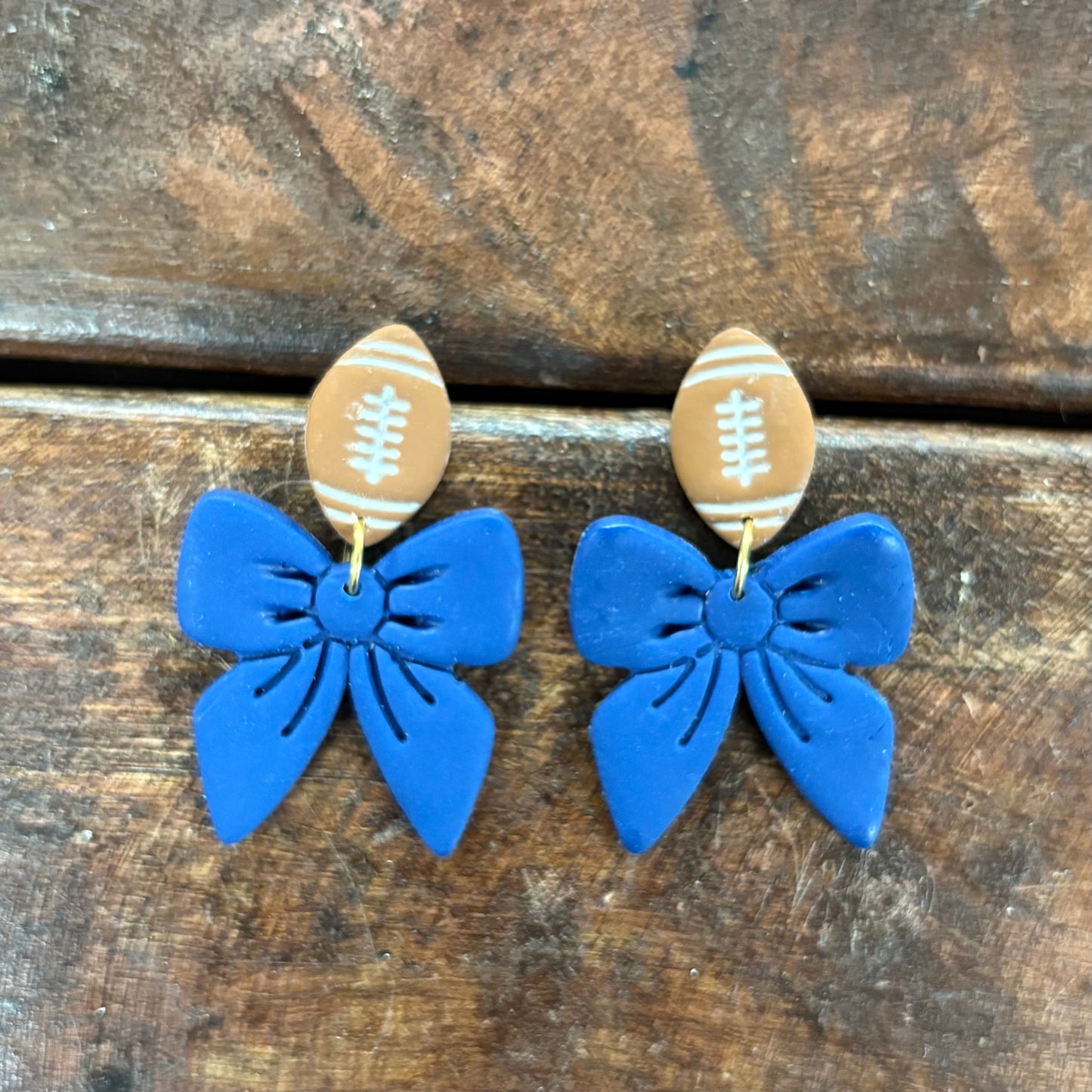 Navy Football and Bow Earrings - Clayhouse Colors