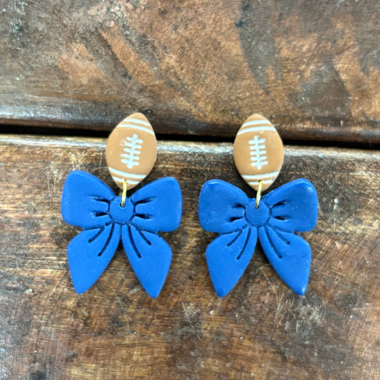 Navy Football and Bow Earrings - Clayhouse Colors