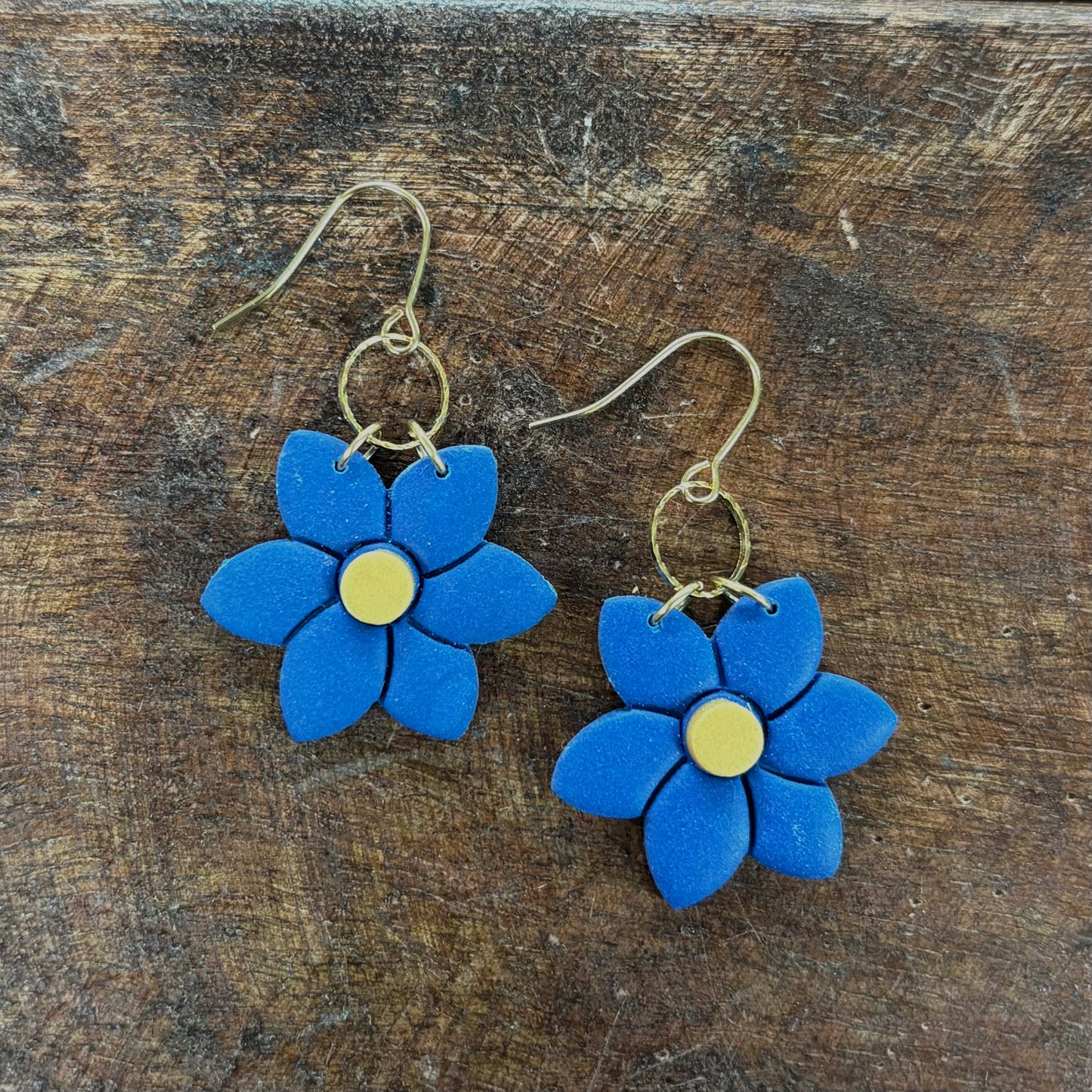 Navy and Gold Flower Earrings - Clayhouse Colors
