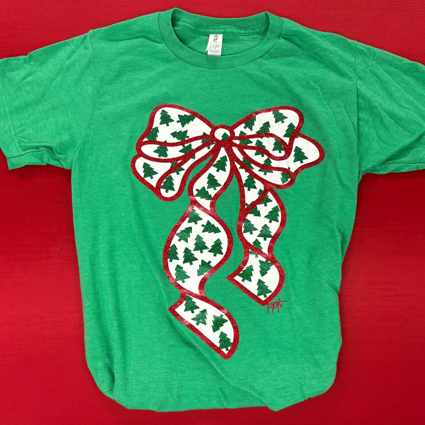 Green Glitter Bow With Tiny Trees Tee - PPTX