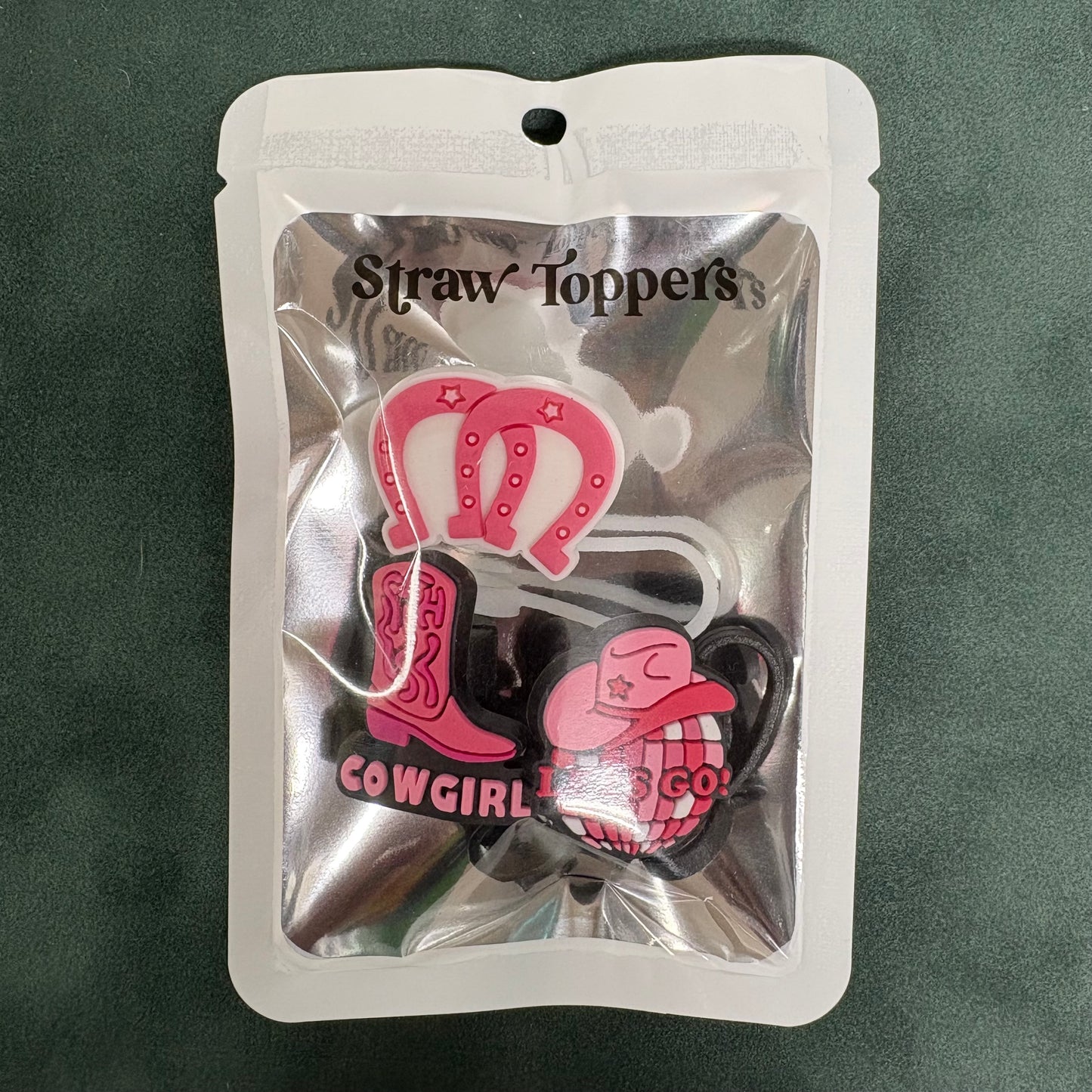 Pink Cowgirl Straw Toppers