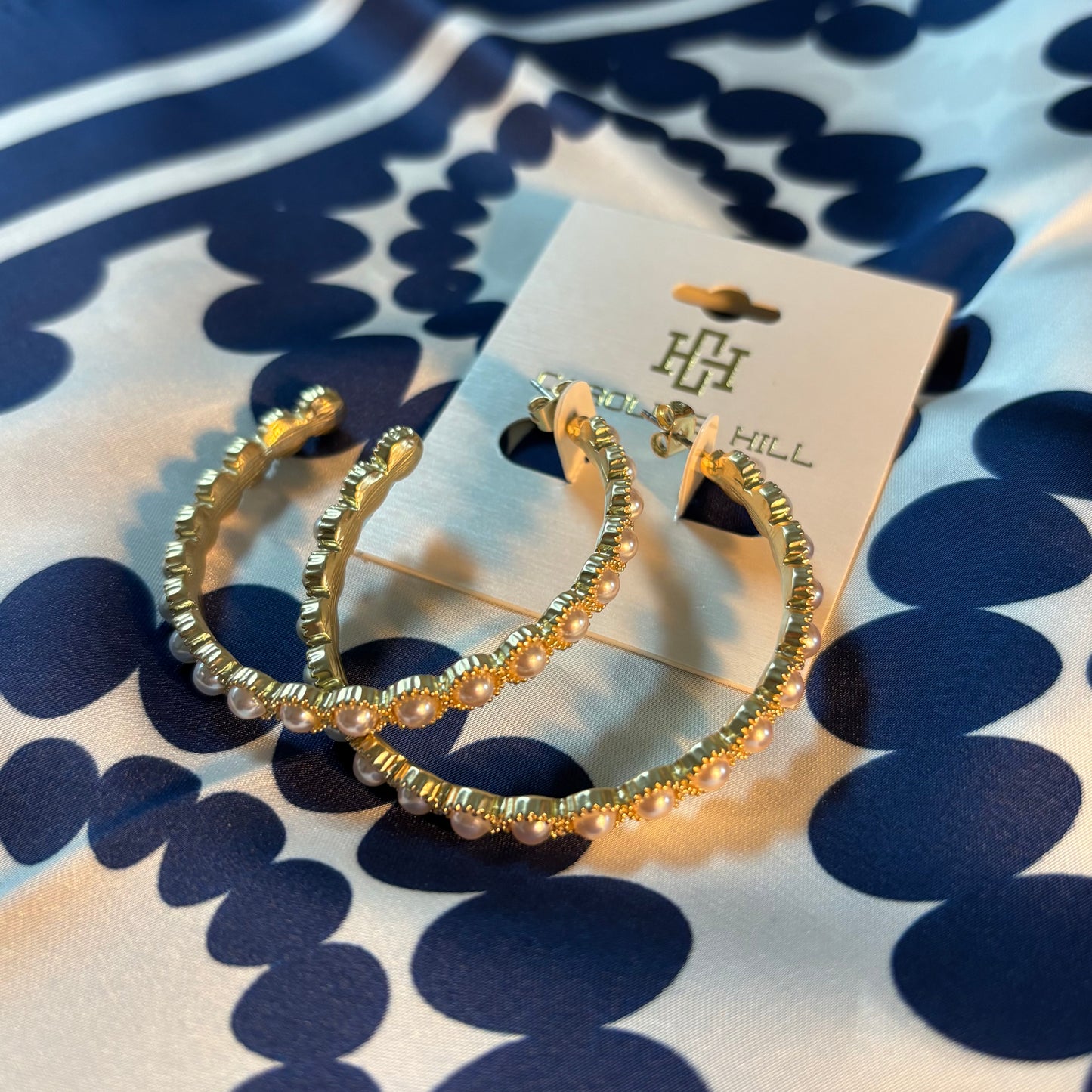 Blythe Pearl Lined Hoop Earrings - Caroline Hill