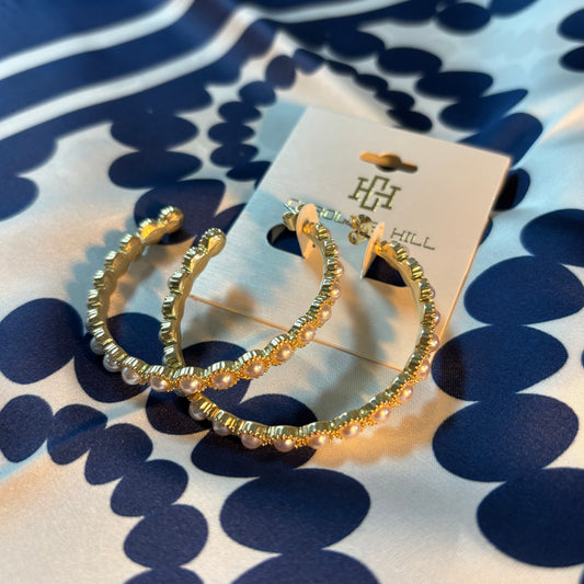 Blythe Pearl Lined Hoop Earrings - Caroline Hill