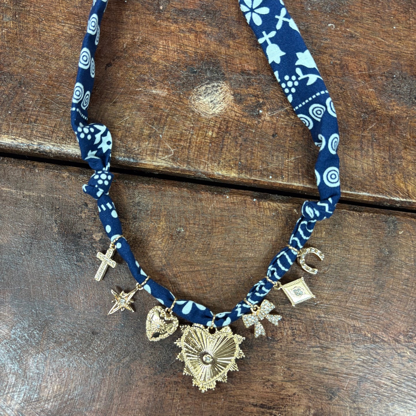Rena Multi Charm Scarf Necklace - Caroline Hill