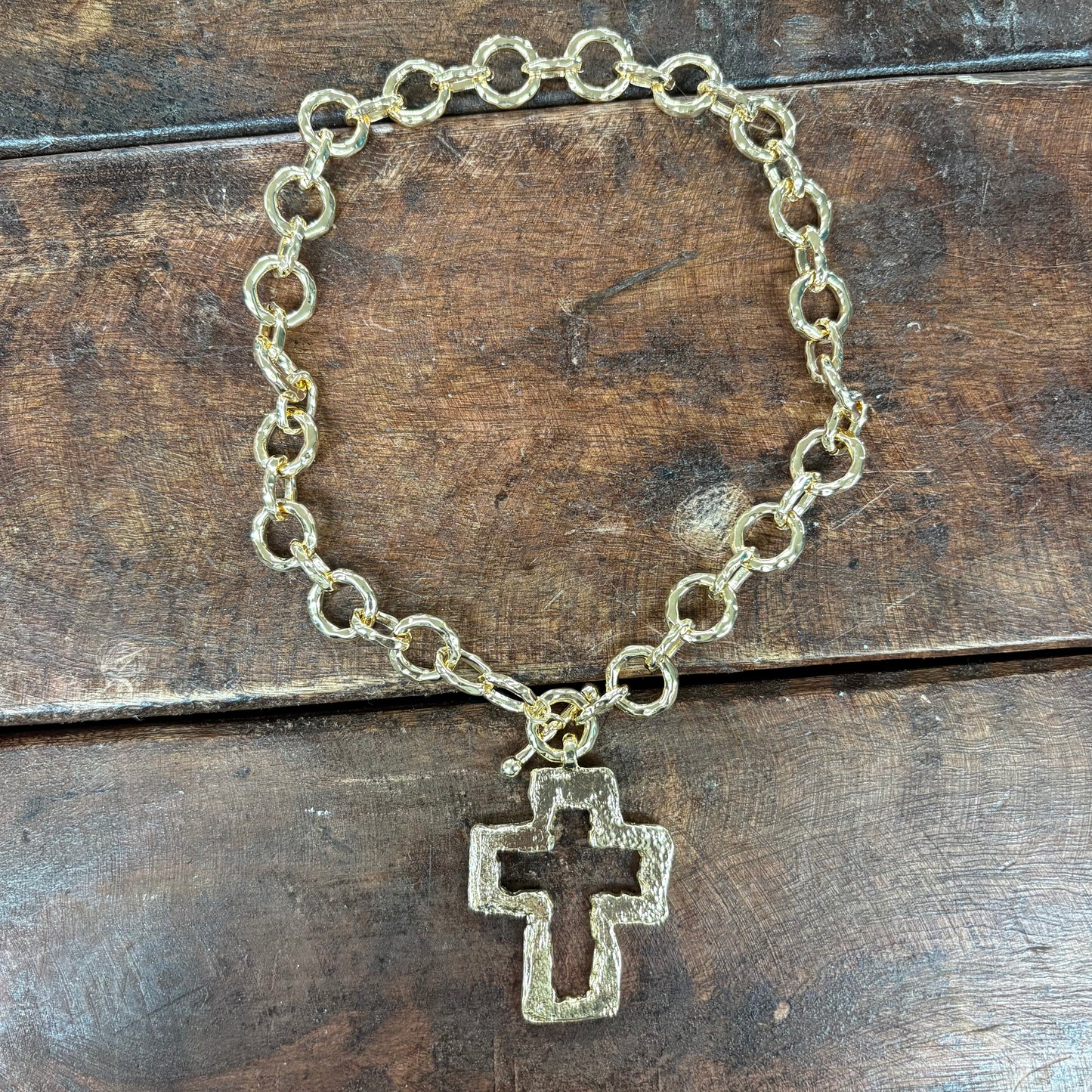 Jordan Open Cross Circle Link Necklace - Caroline Hill