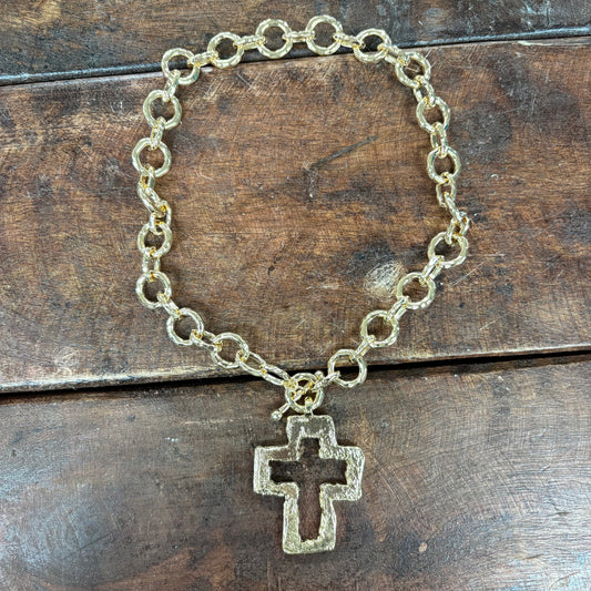 Jordan Open Cross Circle Link Necklace - Caroline Hill