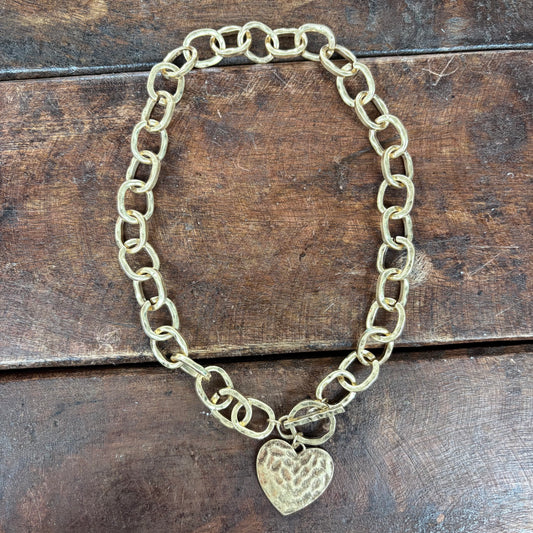 Emi Hammered Heart Charm Toggle Necklace - Caroline Hill