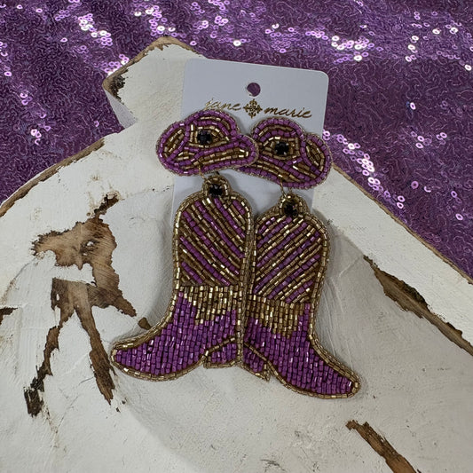 Gold and Purple Western Seed Bead Earrings - Jane Marie