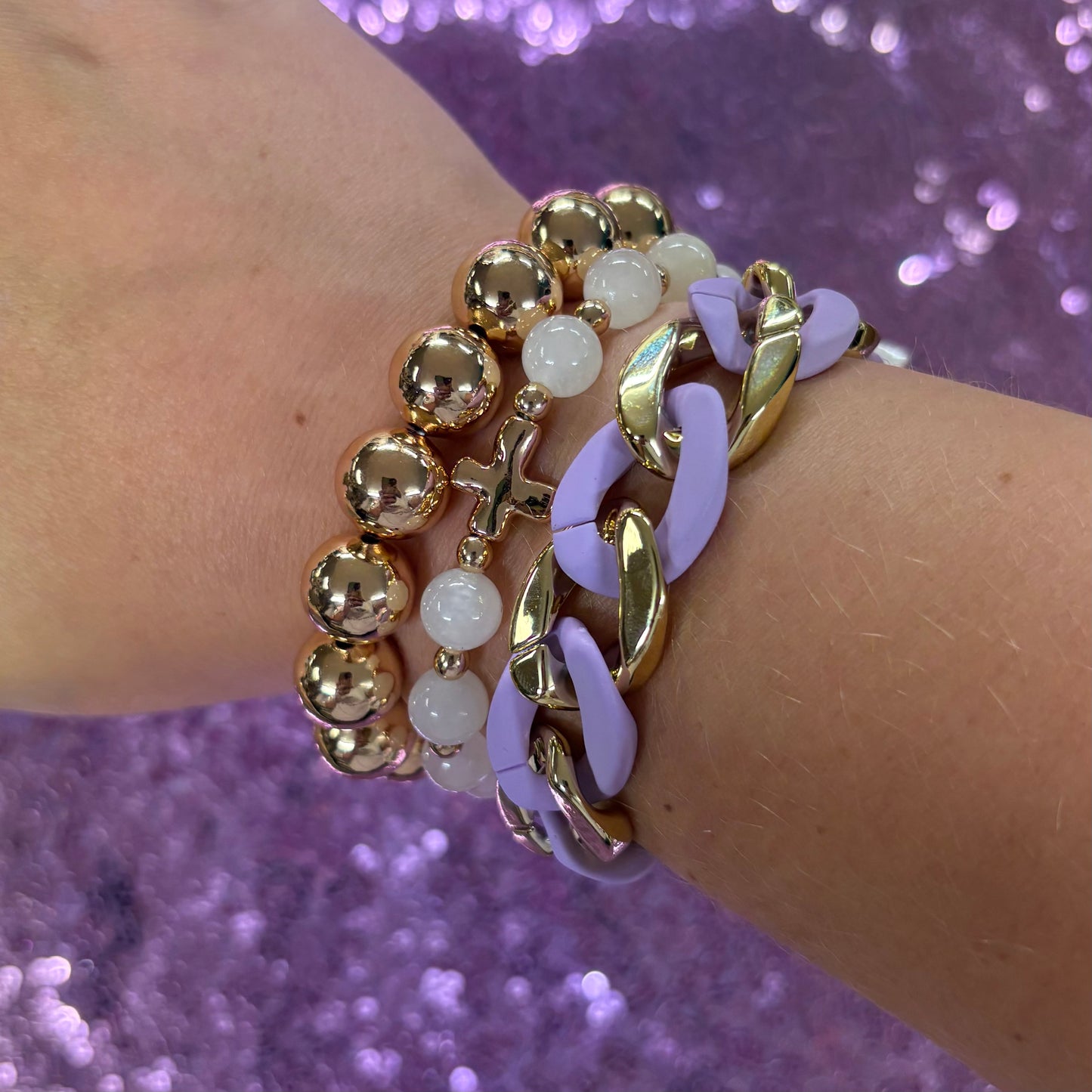 Set Of 3 Purple Chain Toggle Bracelets - Jane Marie