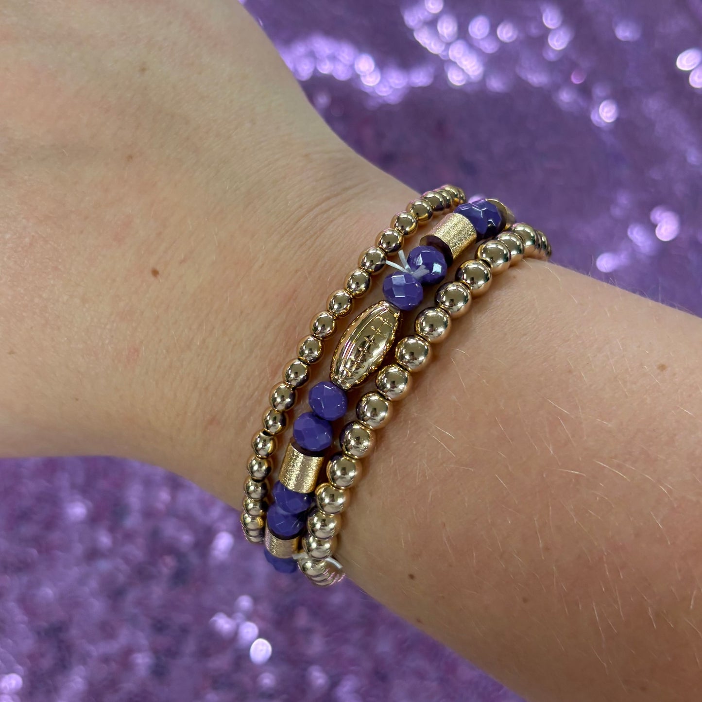 Set of 3 Purple Football Bracelets - Jane Marie