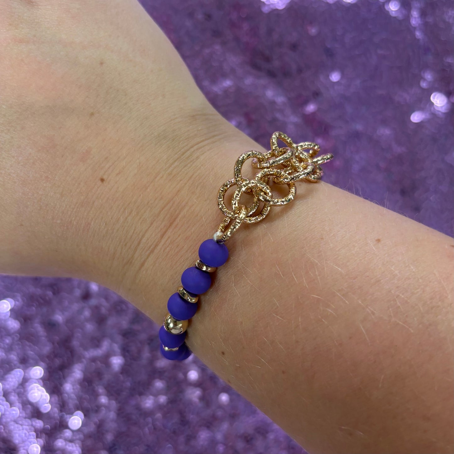 Purple And Gold Chain Stretch Bracelet - Jane Marie