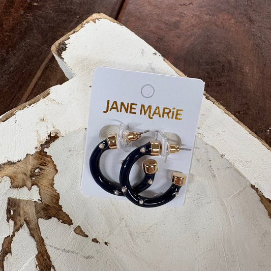 Navy And Gold Pearl Enamel Hoops - Jane Marie