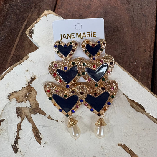 Navy Triple Heart Earrings - Jane Marie