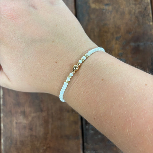 Pearl Beaded Bracelet With Gold Accents - Jane Marie