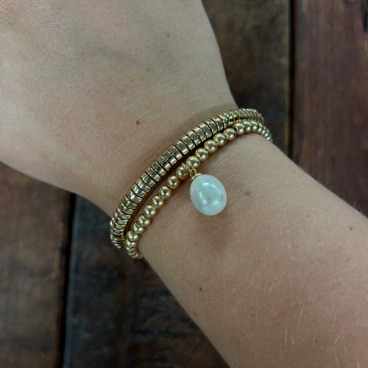 Set Of 2 Gold Disc And Pearl Bracelets - Jane Marie