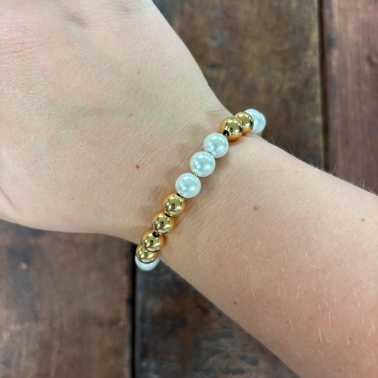 Gold And Pearl Mixed Pattern Bracelet - Jane Marie