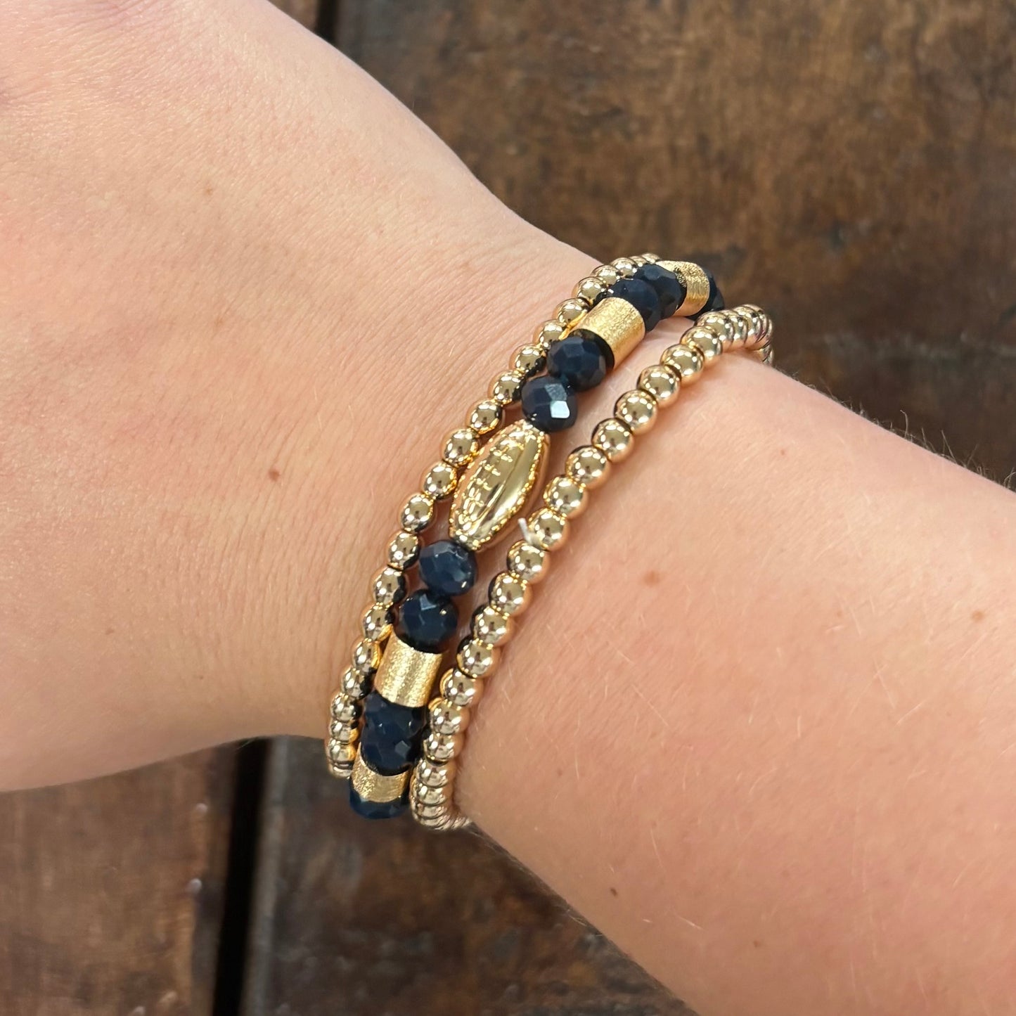 Set Of 3 Navy Football Bracelets - Jane Marie