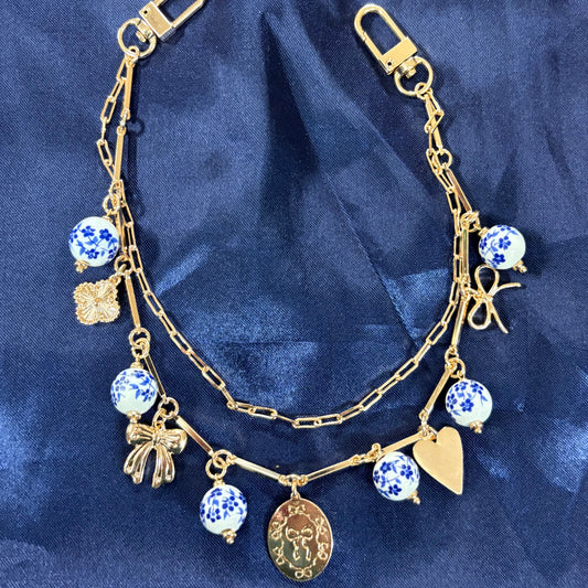 Floral Ceramic Charm Layered Bag Chain - Sensibling Corp.