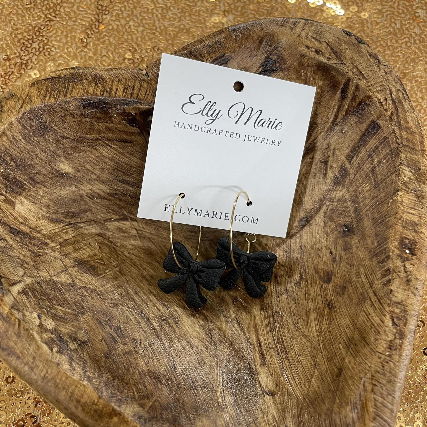 Black Bow Hoop Clay Dangles