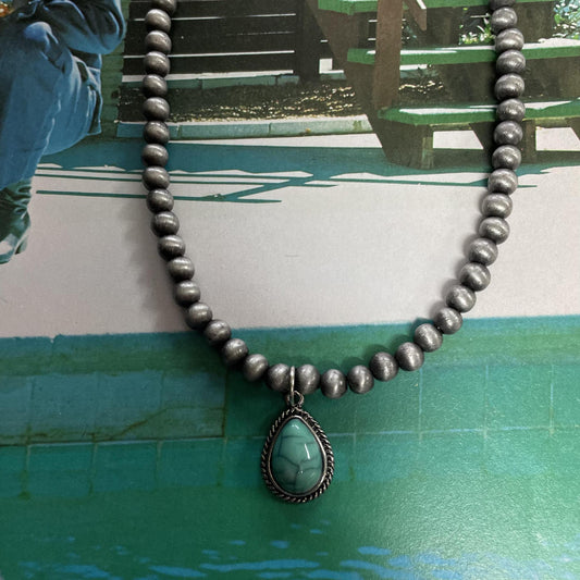 Navajo Pearl Style Teardrop Necklace