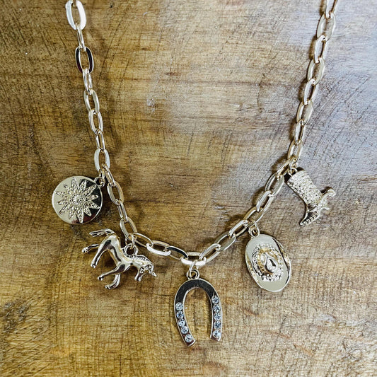 Stoned Horseshoe Charm Necklace - WTW