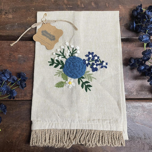 Rose Floral Embroidery Towel- Mud Pie