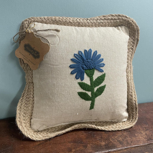 Single Flower Embroidered Pillow- Mud Pie