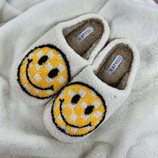 Happy Face Checkered Slippers- Katydid