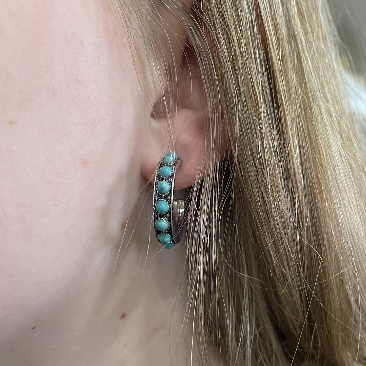 Turquoise Studded Hoops Earrings- Dallas