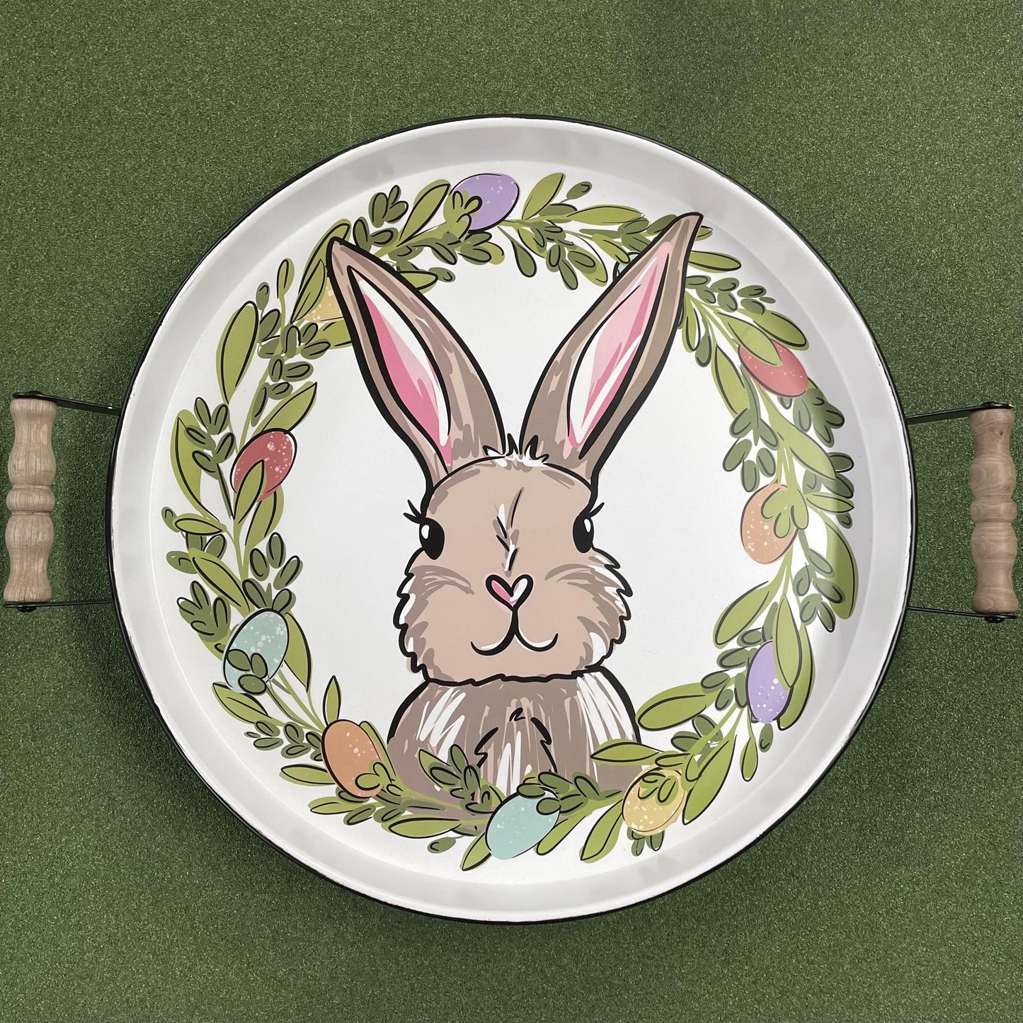 Egg Wreath Bunny Enamel Tray - Glory Haus