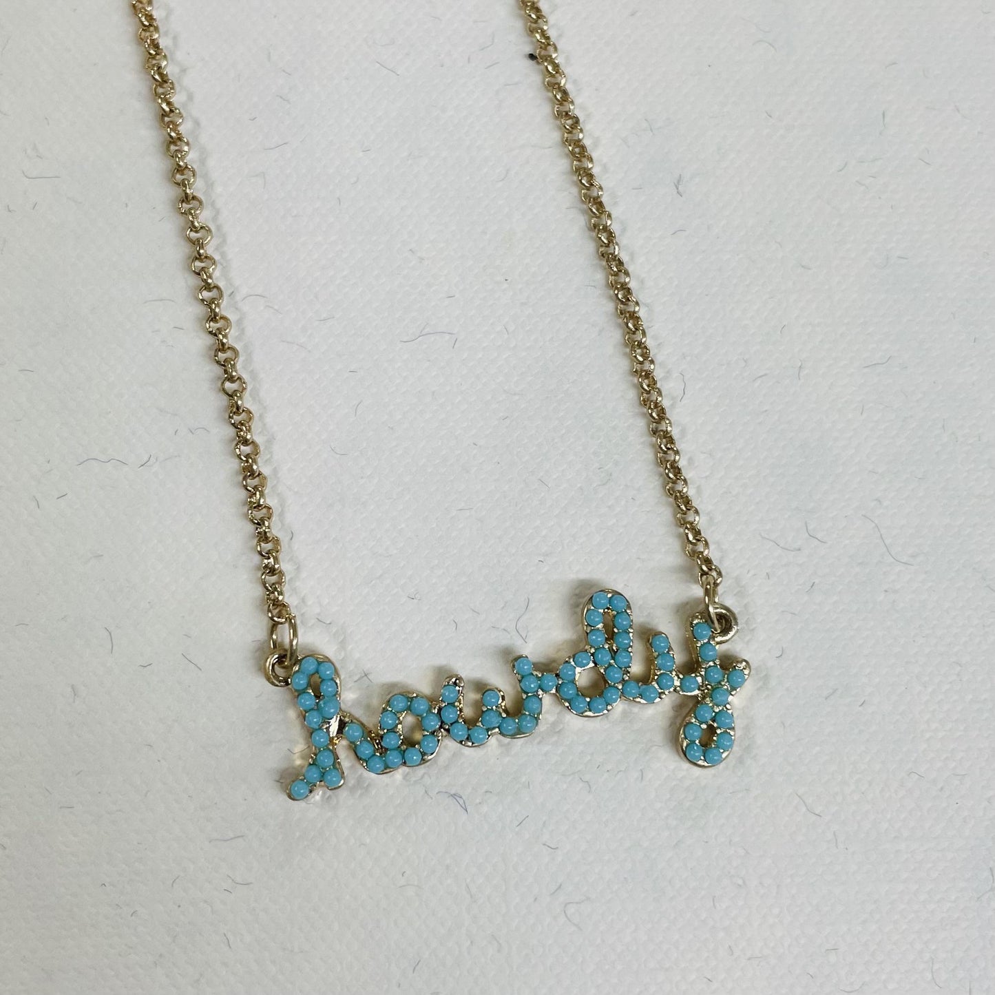 Howdy Turquoise Studded Script Necklace - Canvas Style