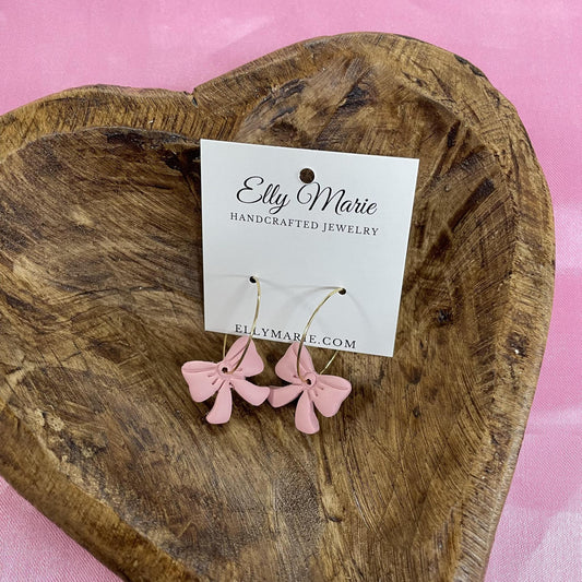 Bow Hoop Clay Dangles - Pink Champagne