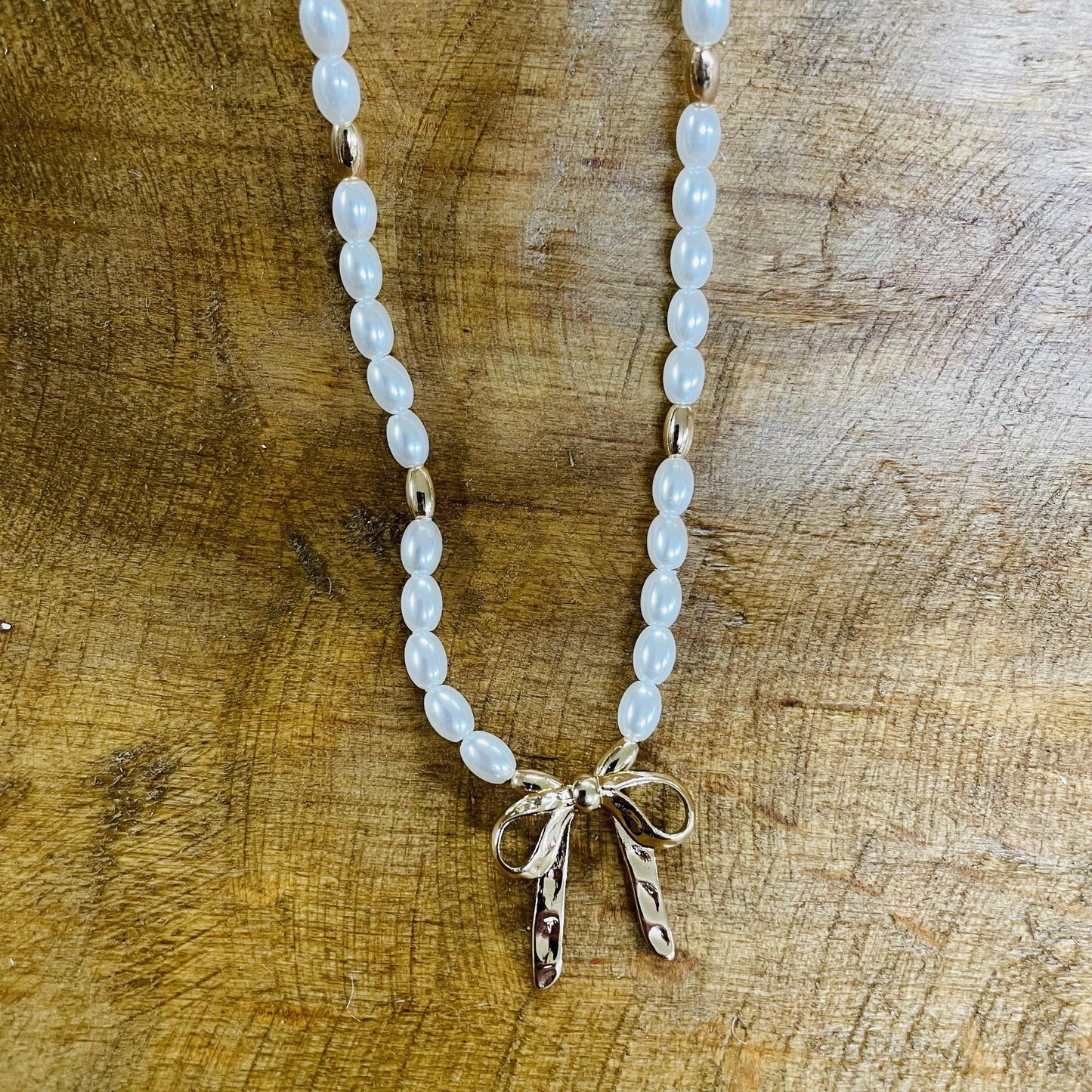 Bow Pearl Ribbon Necklace - WTW
