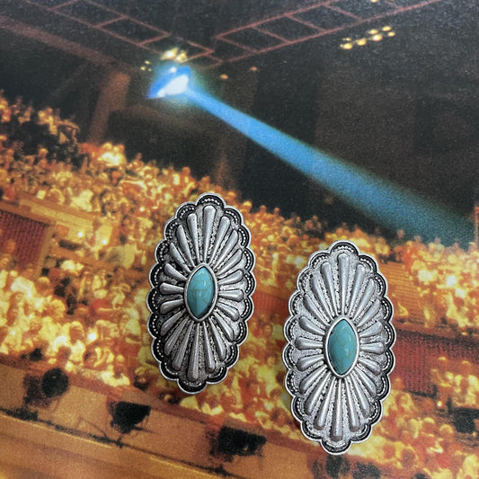 Oval Concho Center Stone Earrings