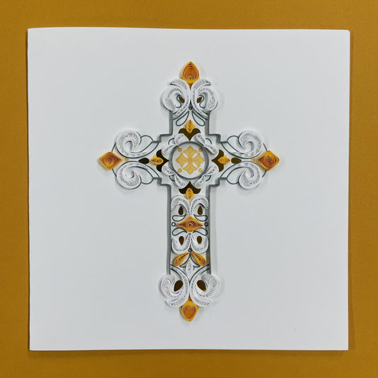 White and Gold Cross Quilling Card - 5x5