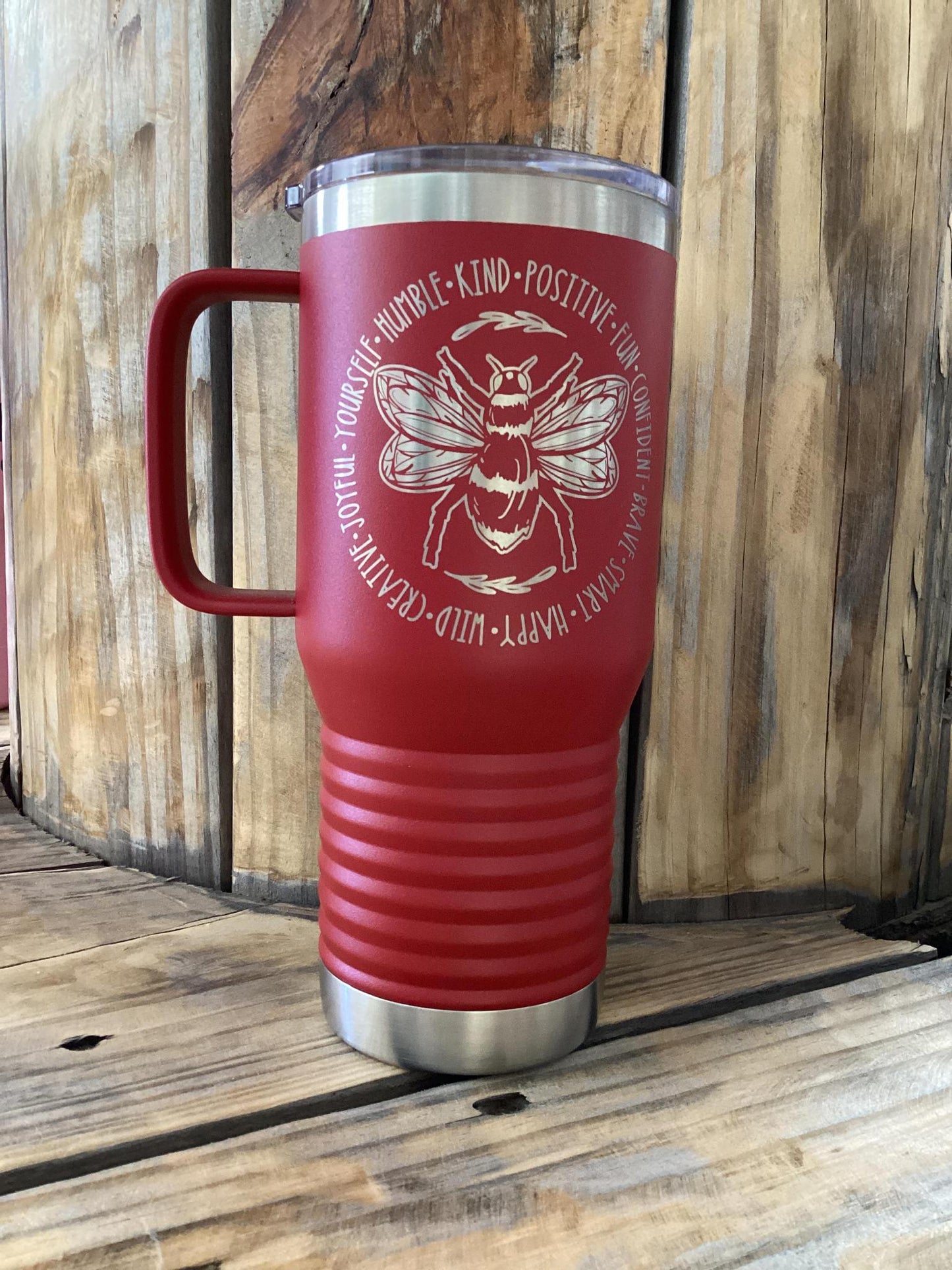 "Bee Humble, Kind, Positive..." Handle Tumbler - Red